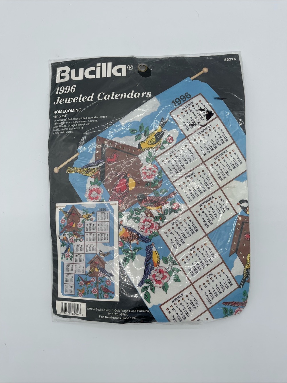 Vintage Bucilla Jeweled 1996 Calendar Kit 83274 New Old Stock Homecoming 16”x24”